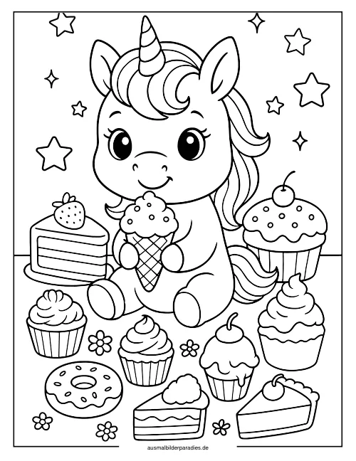 Baby Einhorn Ausmalbild 18 - kostenlos zum Ausdrucken
