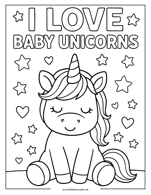 Baby Einhorn Ausmalbild 30 - kostenlos zum Ausdrucken