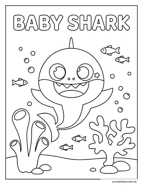 Baby Shark Ausmalbild 16 - kostenlos zum Ausdrucken