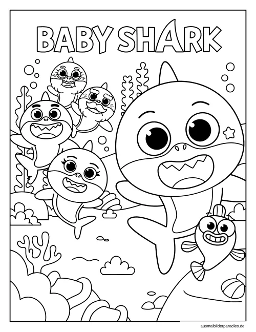 Baby Shark Ausmalbild 18 - kostenlos zum Ausdrucken