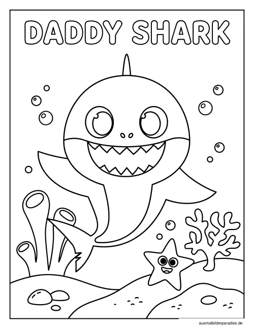 Baby Shark Ausmalbild 2 - kostenlos zum Ausdrucken
