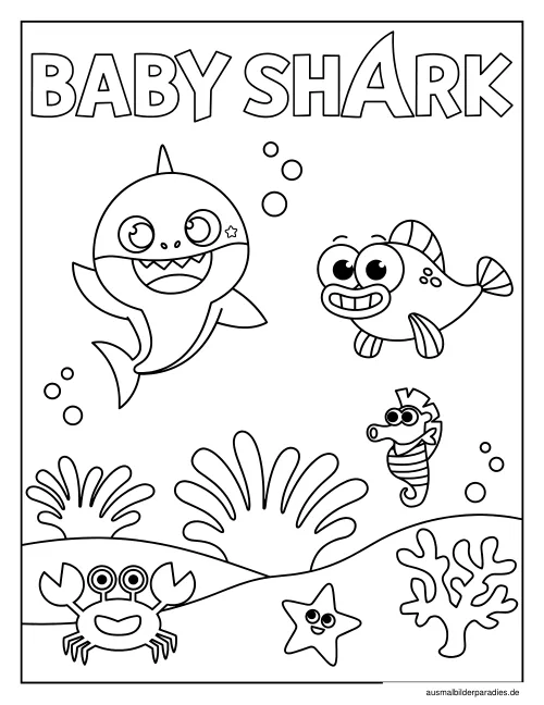 Baby Shark Ausmalbild 20 - kostenlos zum Ausdrucken