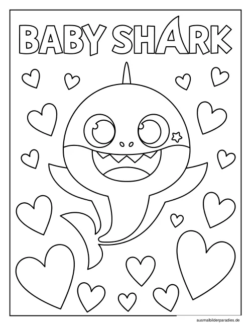 Baby Shark Ausmalbild 21 - kostenlos zum Ausdrucken