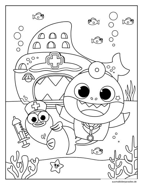 Baby Shark Ausmalbild 26 - kostenlos zum Ausdrucken