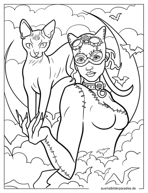 Catwoman Ausmalbild 3 als Gratis-PDF Catwoman Ausmalbild 3 - kostenlos zum Ausdrucken