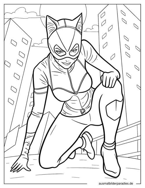 Catwoman Ausmalbild 7 als Gratis-PDF Catwoman Ausmalbild 7 - kostenlos zum Ausdrucken