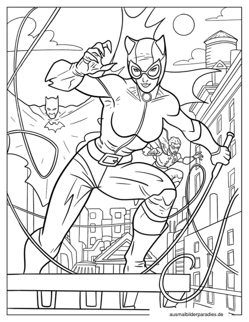 Catwoman Ausmalbild 8 als Gratis-PDF Catwoman Ausmalbild 8 - kostenlos zum Ausdrucken