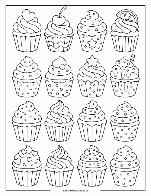 Cupcake Ausmalbild 25 - kostenlos zum Ausdrucken