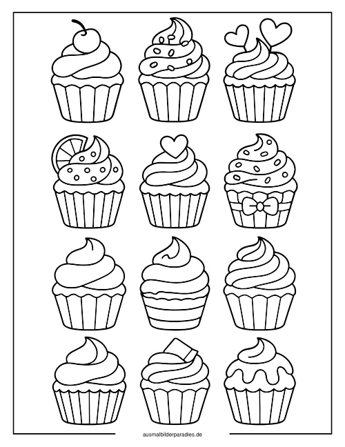 Cupcake Ausmalbild 34 - kostenlos zum Ausdrucken
