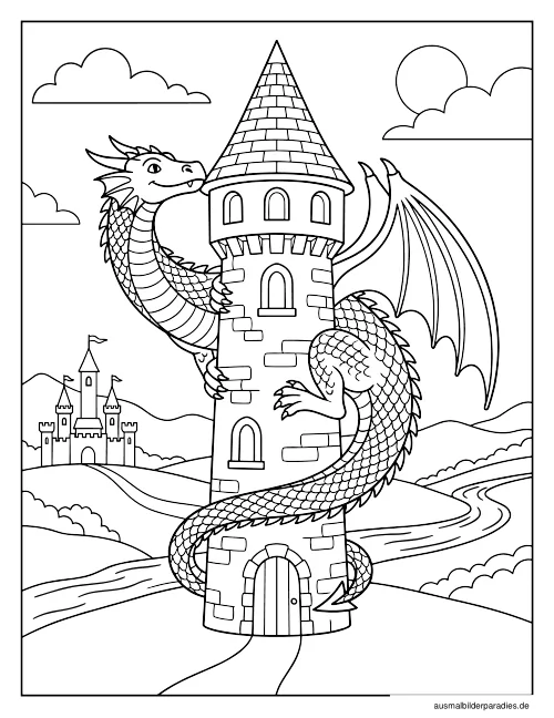 Drache Ausmalbild 17 - kostenlos zum Ausdrucken