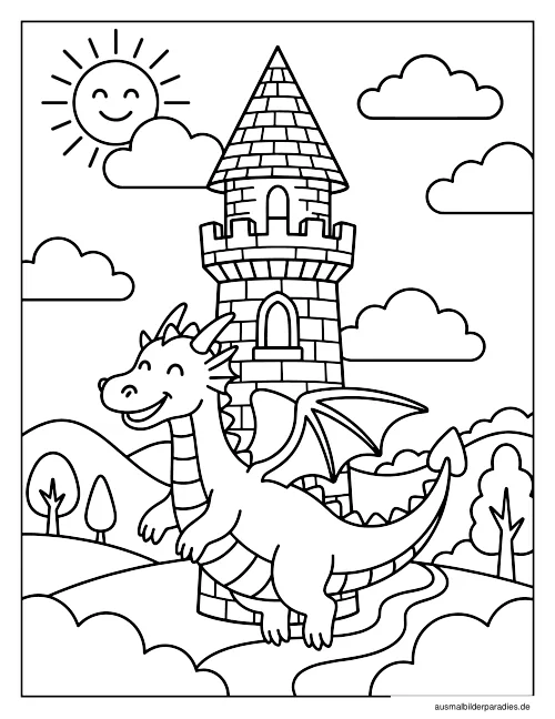 Drache Ausmalbild 6 - kostenlos zum Ausdrucken