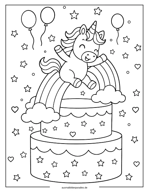 Einhorn Torte Ausmalbilder kostenlos zum Ausdrucken