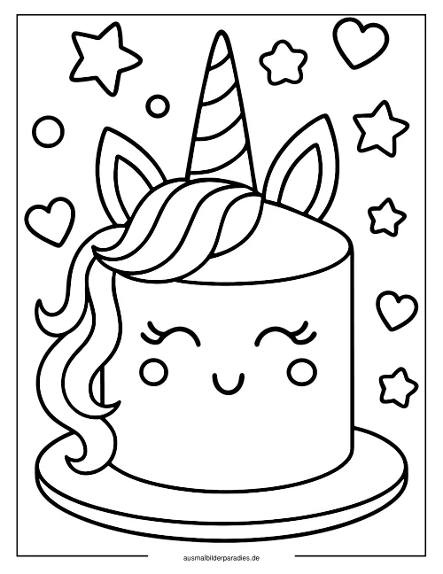 Einhorn Torte Ausmalbild 16 - kostenlos zum Ausdrucken