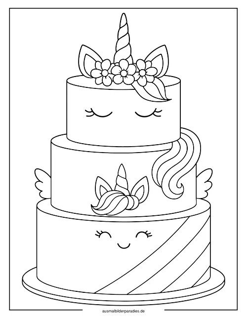 Einhorn Torte Ausmalbild 18 - kostenlos zum Ausdrucken