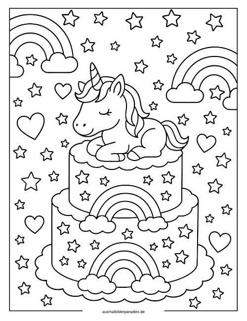 Einhorn Torte Ausmalbild 22 - kostenlos zum Ausdrucken