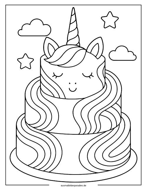 Einhorn Torte Ausmalbild 23 - kostenlos zum Ausdrucken