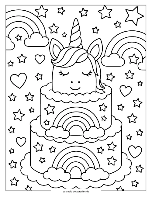 Einhorn Torte Ausmalbild 24 - kostenlos zum Ausdrucken