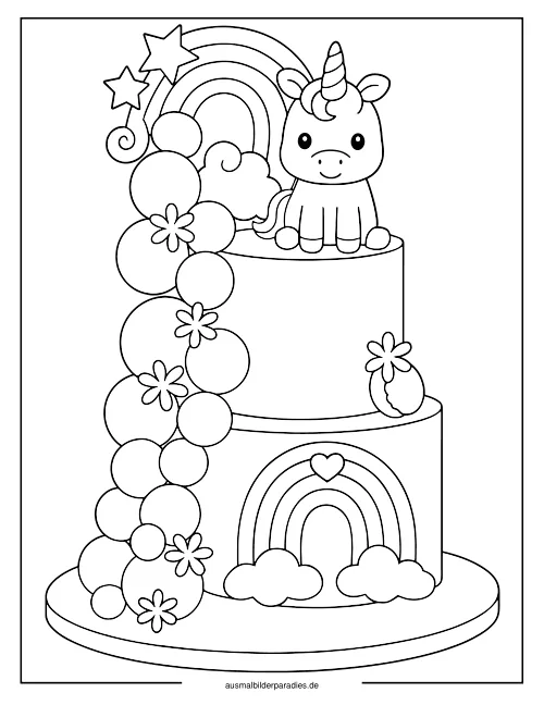 Einhorn Torte Ausmalbild 26 - kostenlos zum Ausdrucken