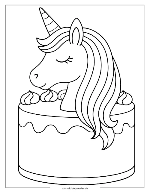 Einhorn Torte Ausmalbild 27 - kostenlos zum Ausdrucken