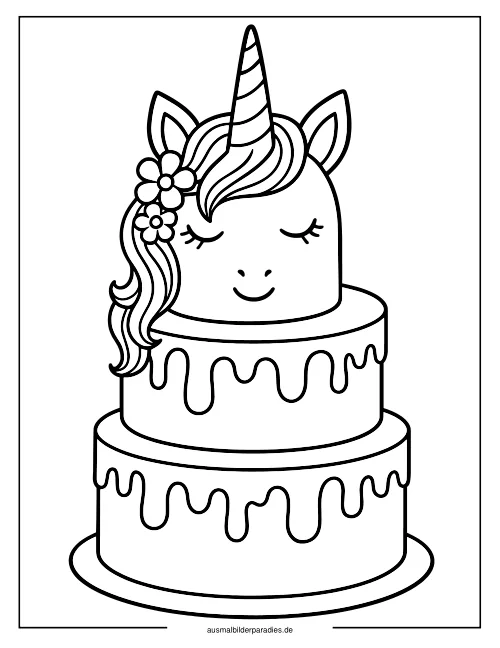 Einhorn Torte Ausmalbild 28 - kostenlos zum Ausdrucken