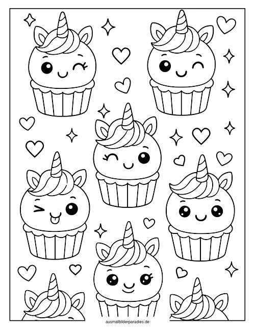 Einhorn Torte Ausmalbild 29 - kostenlos zum Ausdrucken
