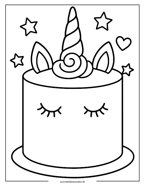 Einhorn Torte Ausmalbild 3 - kostenlos zum Ausdrucken