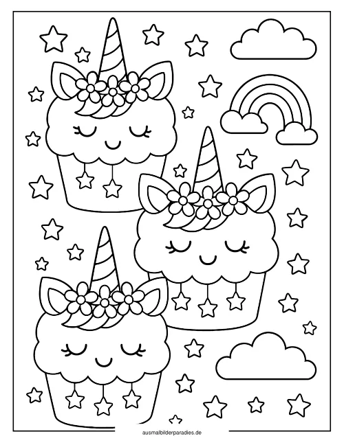 Einhorn Torte Ausmalbild 32 - kostenlos zum Ausdrucken