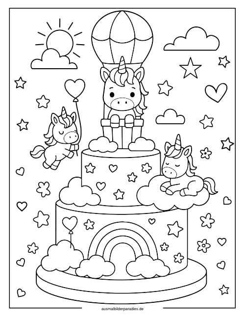 Einhorn Torte Ausmalbild 34 - kostenlos zum Ausdrucken