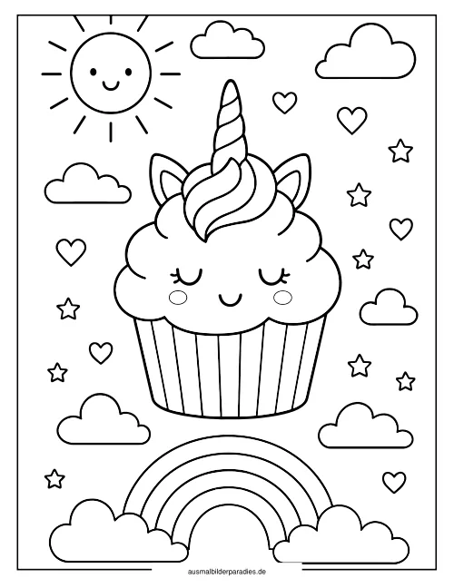 Einhorn Torte Ausmalbild 4 - kostenlos zum Ausdrucken