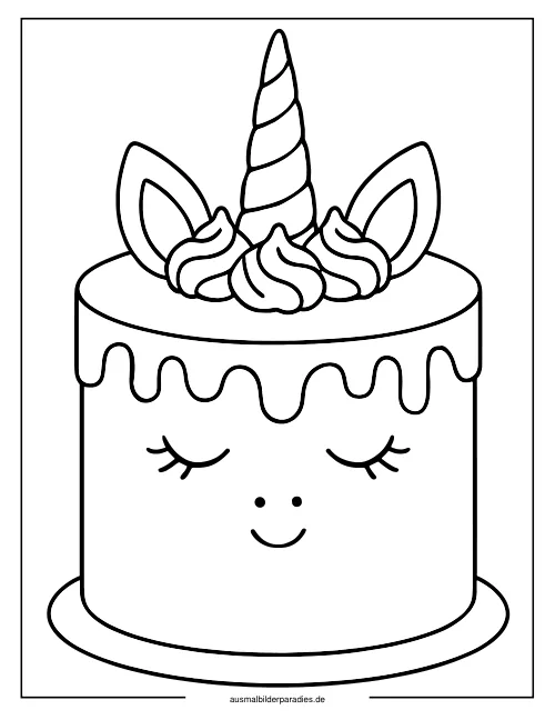 Einhorn Torte Ausmalbild 6 - kostenlos zum Ausdrucken