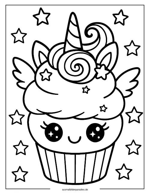Einhorn Torte Ausmalbild 9 - kostenlos zum Ausdrucken