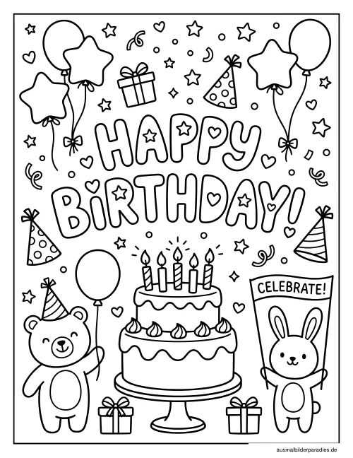 Geburtstag Ausmalbild 23 - kostenlos zum Ausdrucken