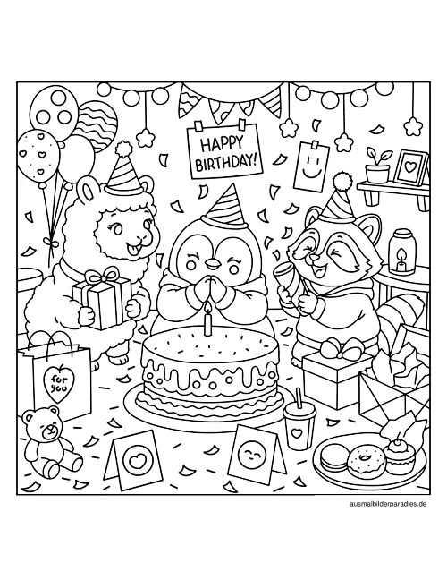 Geburtstag Ausmalbild 7 - kostenlos zum Ausdrucken