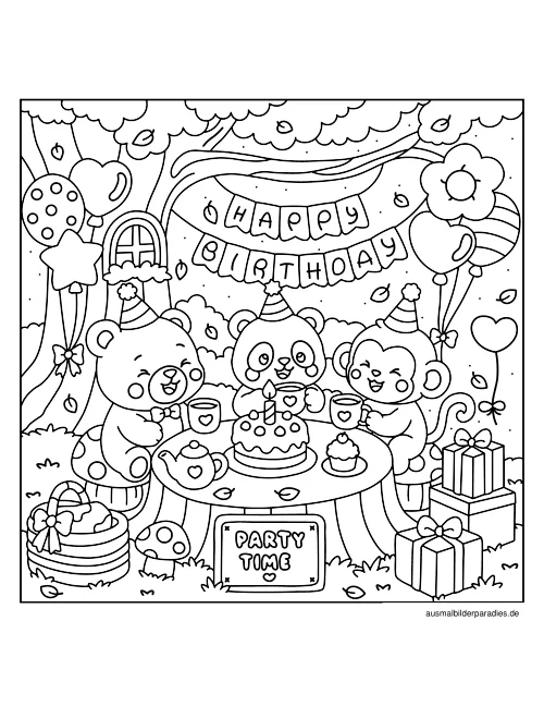 Geburtstag Ausmalbild 8 - kostenlos zum Ausdrucken