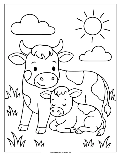 Kuh Ausmalbild 10 als Gratis-PDF Kuh Ausmalbild 10 - kostenlos zum Ausdrucken