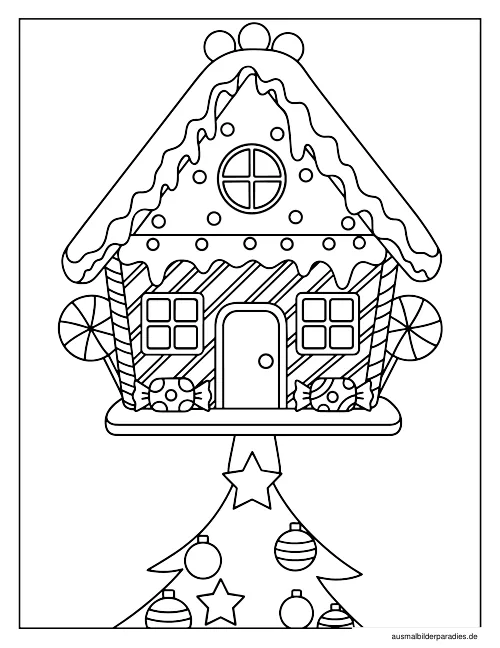 Lebkuchenhaus Ausmalbild 10 - kostenlos zum Ausdrucken