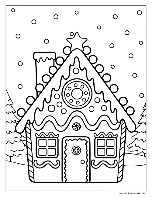 Lebkuchenhaus Ausmalbild 14 - kostenlos zum Ausdrucken