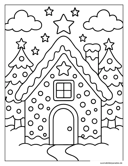 Lebkuchenhaus Ausmalbild 15 - kostenlos zum Ausdrucken