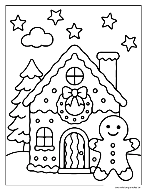 Lebkuchenhaus Ausmalbild 17 - kostenlos zum Ausdrucken