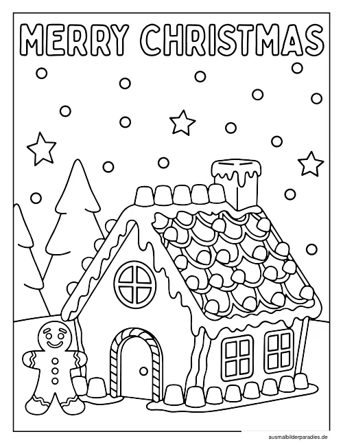 Lebkuchenhaus Ausmalbild 19 - kostenlos zum Ausdrucken