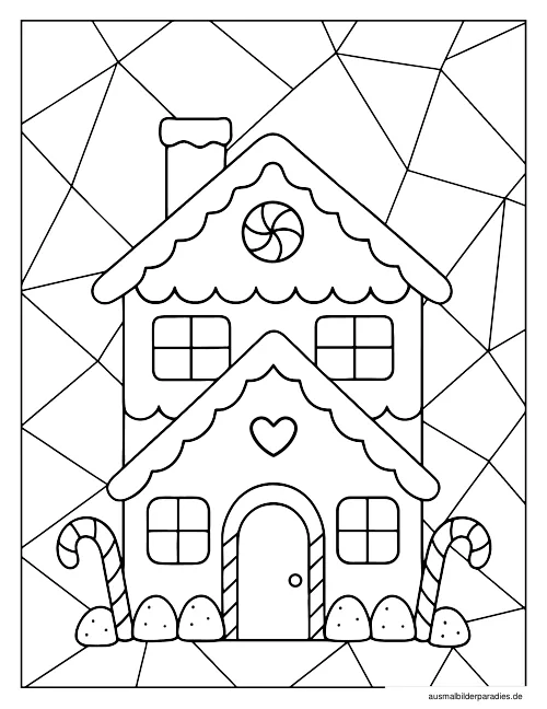 Lebkuchenhaus Ausmalbild 21 - kostenlos zum Ausdrucken