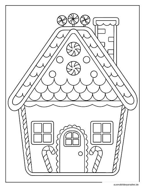 Lebkuchenhaus Ausmalbild 22 - kostenlos zum Ausdrucken