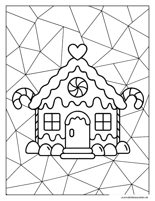 Lebkuchenhaus Ausmalbild 25 - kostenlos zum Ausdrucken