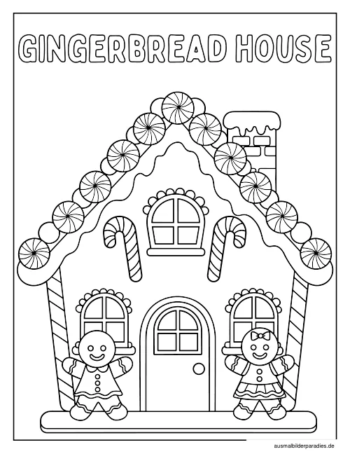 Lebkuchenhaus Ausmalbild 4 - kostenlos zum Ausdrucken