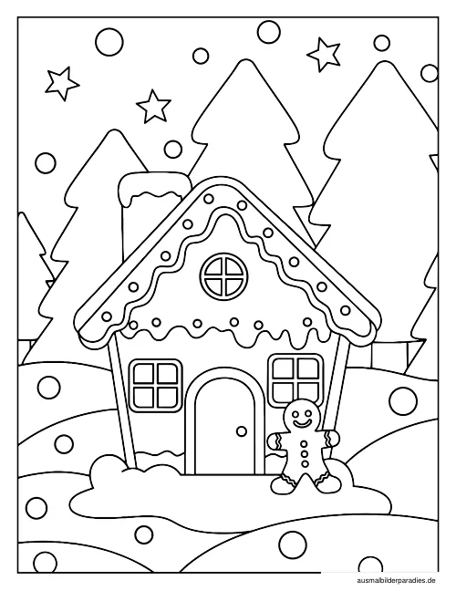 Lebkuchenhaus Ausmalbild 5 - kostenlos zum Ausdrucken