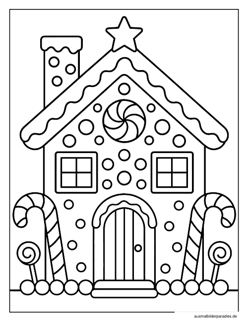 Lebkuchenhaus Ausmalbild 6 - kostenlos zum Ausdrucken