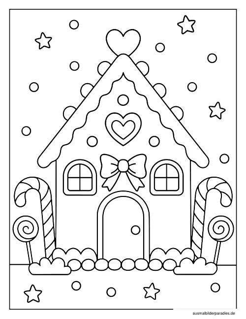 Lebkuchenhaus Ausmalbild 7 - kostenlos zum Ausdrucken