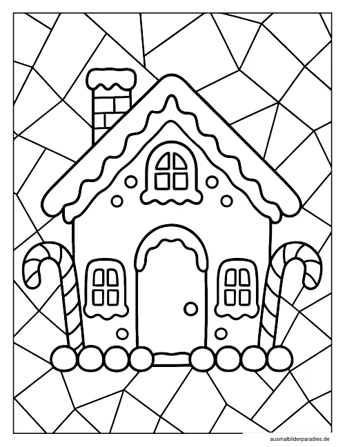 Lebkuchenhaus Ausmalbild 9 - kostenlos zum Ausdrucken