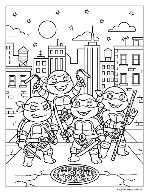 Ninja Turtles Ausmalbild 12 als Gratis-PDF Ninja Turtles Ausmalbild 12 - kostenlos zum Ausdrucken