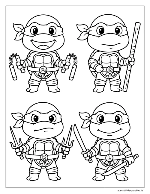 Ninja Turtles Ausmalbild 9 als Gratis-PDF Ninja Turtles Ausmalbild 9 - kostenlos zum Ausdrucken